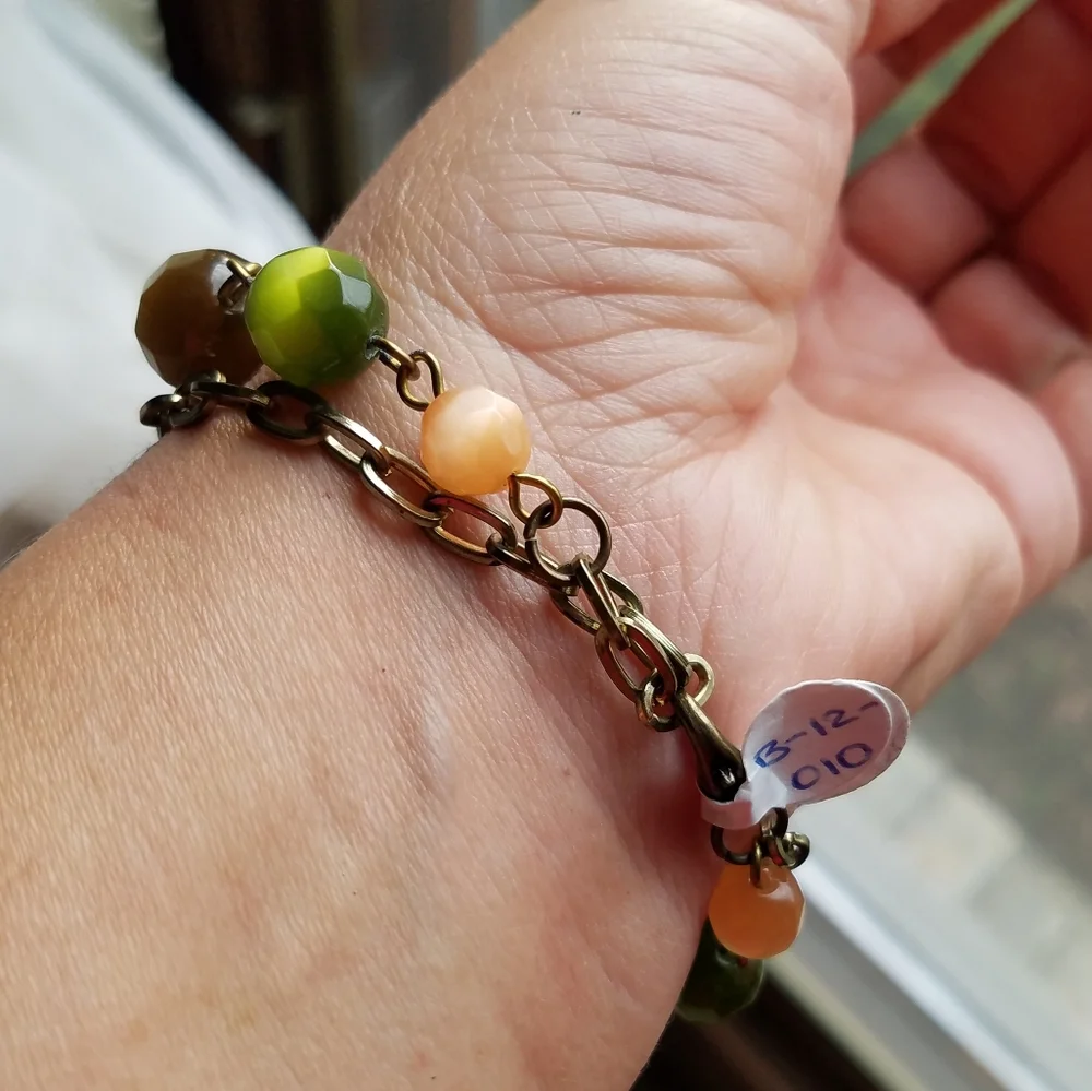 Genuine Gemstone Cat’s Eye Brass Chain Bracelet - Handmade NWT